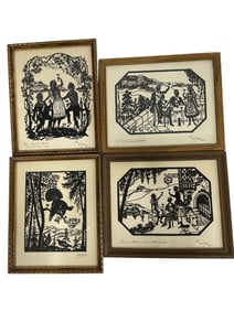 4 GERMAN SCHERENSCHNITTE PAPER SILHOUETTES 11"