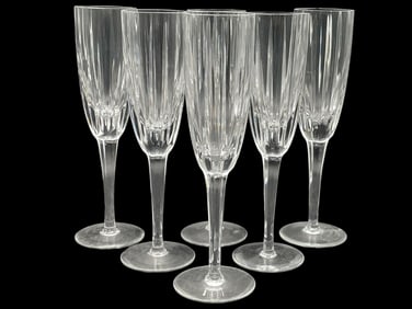 SET OF SIX CUT CRYSTAL CHAMPAGNE FLUTES 9"