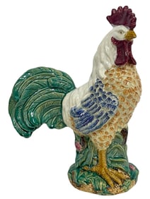 MAJOLICA-STYLE CERAMIC ROOSTER FIGURINE 15"