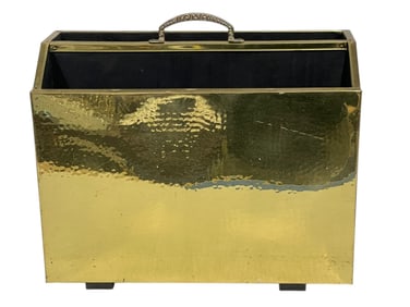 HAMMERED BRASS FIREPLACE HOD / MAGAZINE RACK