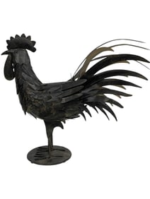 METAL ROOSTER SCULPTURE IN FOLK ART STYLE
