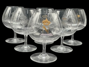 6 BACCARAT CRYSTAL MONOGRAM 'N' GLASSES 5"
