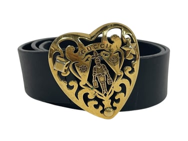 GUCCI BLACK LEATHER HEARTCREST BELT 36"
