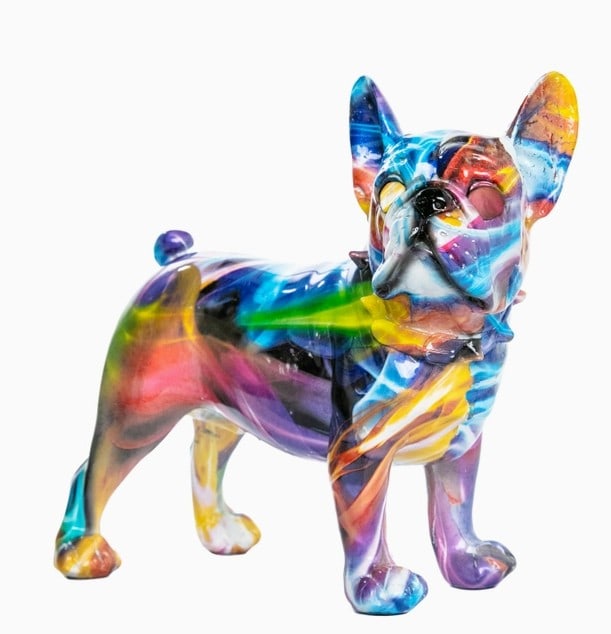 HAND PAINTED SMOKE ART BULLDOG EARS UP SCULPTURE ": HAND PAINTED SMOKE ART BULLDOG EARS UP SCULPTURE 9.5" -NEW -9.5" x 4.5" x 8.5" -THIS DOG SCULPTURE CAPTURES THE POWERFUL PRESENCE AND PERSONALITY OF A BULLDOG IN A UNIQUE, ABSTRACT SMOKE-INSPIRED DESI