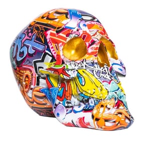 Hand Painted Street Art Skull - 10.5" Long