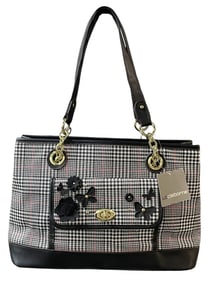 NEW LIZ CLAIBORNE HOUNDSTOOTH FLORAL APPLIQUÉ TOTE