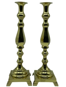 PAIR OF TALL POLISHED BRASS CANDLESTICKS 17"