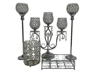 SET OF 5 CRYSTAL AND CHROME PIECES