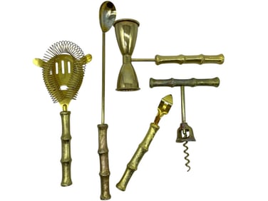 VINTAGE HOLLYWOOD REGENCY BRASS BAR TOOL SET