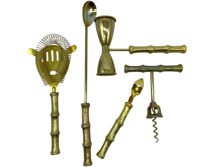 VINTAGE HOLLYWOOD REGENCY BRASS BAR TOOL SET (1 of 6)