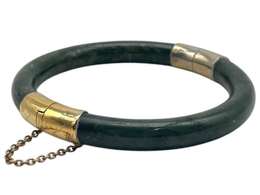 DARK GREEN JADE BANGLE BRACELET WITH GOLD