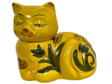 VINTAGE MID MOD YELLOW SLEEPY CAT COOKIE JAR