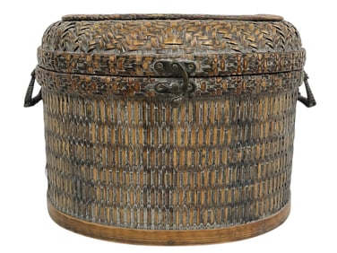 BOMBAY LIDDED WICKER STORAGE BASKET 12"