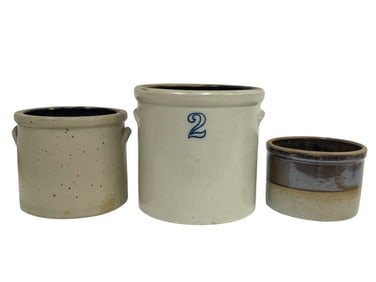 THREE VINTAGE STONEWARE CROCKS