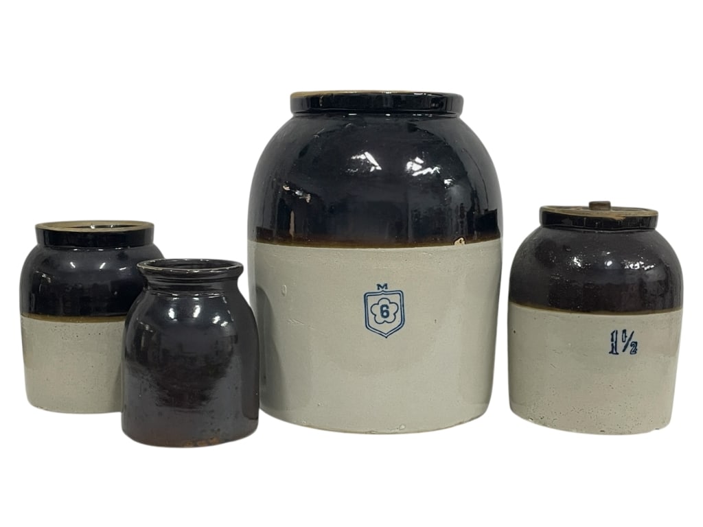 FOUR VINTAGE STONEWARE CROCKS & JARS (1 of 6)