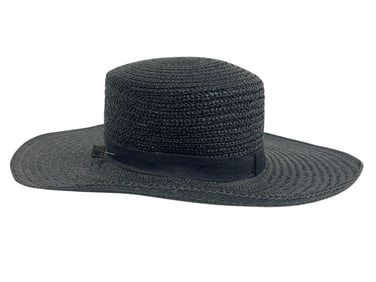 VINTAGE BLACK STRAW BOATER HAT MADE IN ITALY