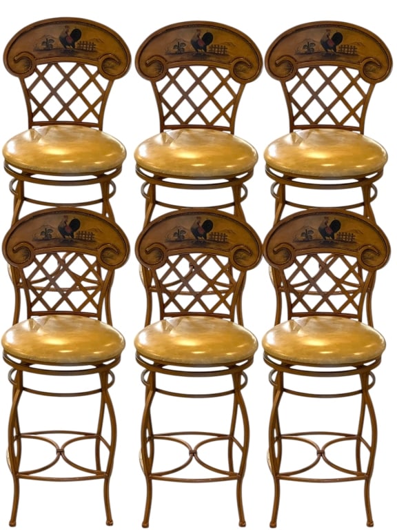 SIX FRENCH COUNTRY ROOSTER SWIVEL COUNTER STOOLS (1 of 9)