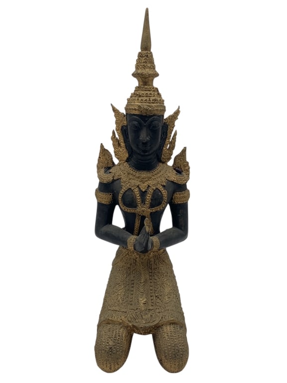 THAI GILT AND BLACK LACQUER PRAYING DEITY STATUE (1 of 5)