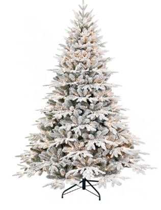 6.5 FT WHITE FLOCKED PRE LIT CLEAR CHRISTMAS TREE (1 of 3)