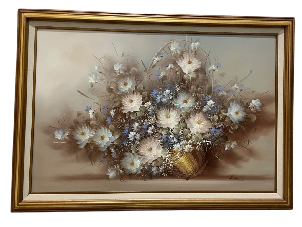 SIGNED RAMONA LARGE FLORAL STILL LIFE PAINTING 41" (1 of 4)