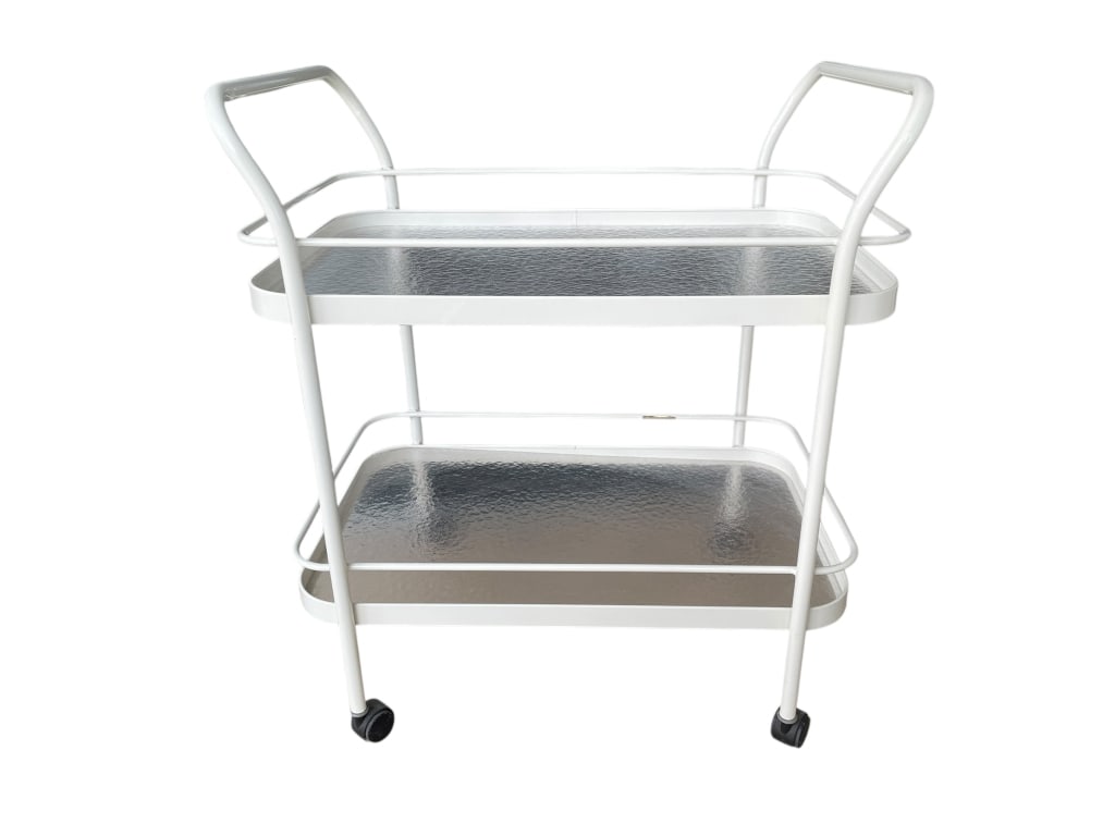 VTG MID MOD WHITE ALUMINUM PATIO BAR/SERVING CART (1 of 6)