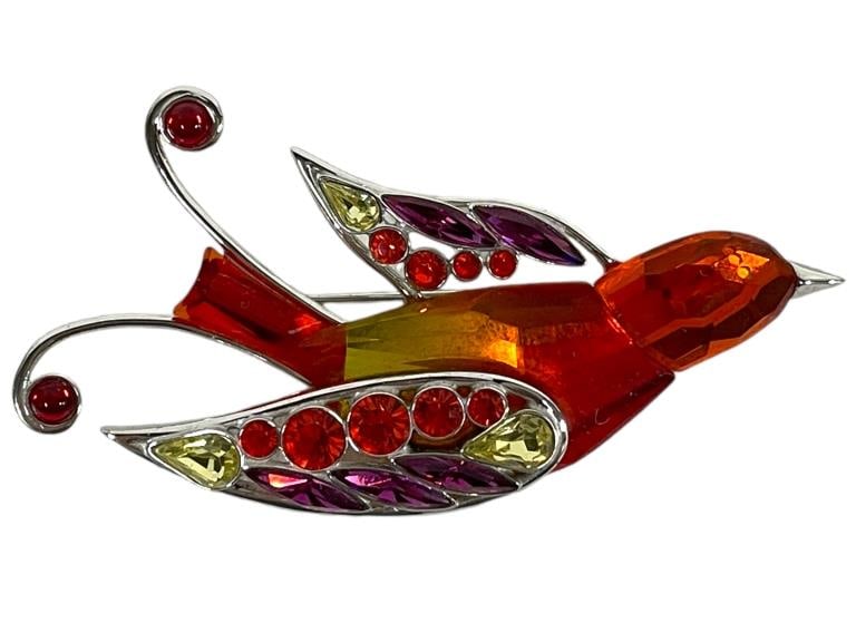 SWAROVSKI RED STERLING PARADISE BIRD BROOCH (1 of 4)