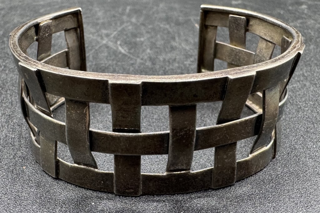 SILVER WOVEN PANEL CUFF BRACELET (1 of 3)