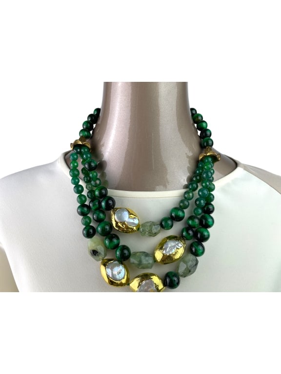 GREEN  BEADED MULTI STRAND STATEMENT NECKLACE (1 of 5)