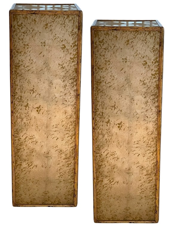 DECORATIVE FAUX SHAGREEN PEDESTALS W GILT TRIM 42" (1 of 5)
