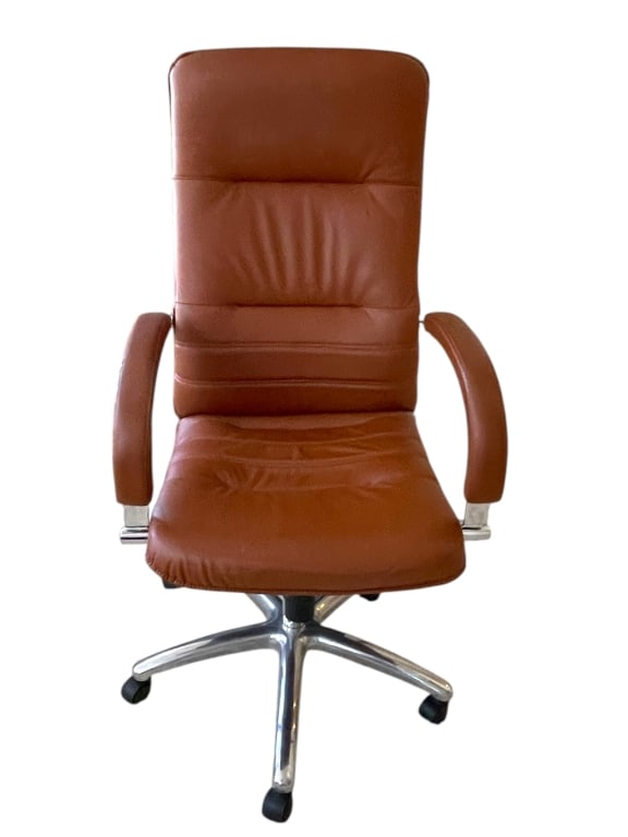 BROWN LEATHER EXECUTIVE OFFICE CHAIR (1 of 8)