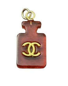 CHANEL NO 5 ACRYLIC GOLD CC ON DEEP RED CHARM PENDANT