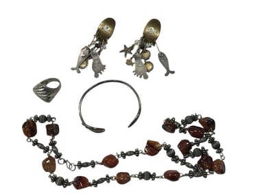 VINTAGE LOT OF SILVER TONE ARTISAN JEWELRY UNIQUE