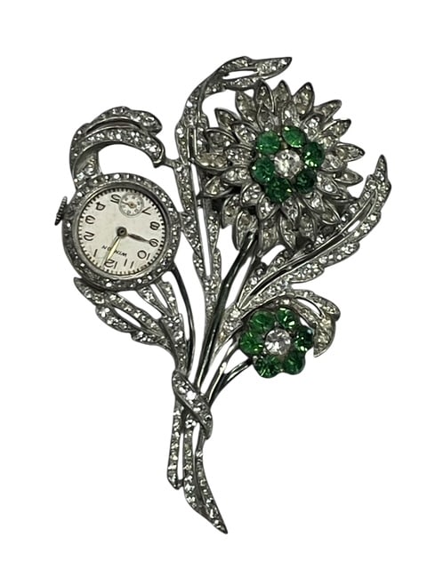 VINTAGE 30'S ART DECO FLOWER BLOOM WATCH BROOCH (1 of 9)