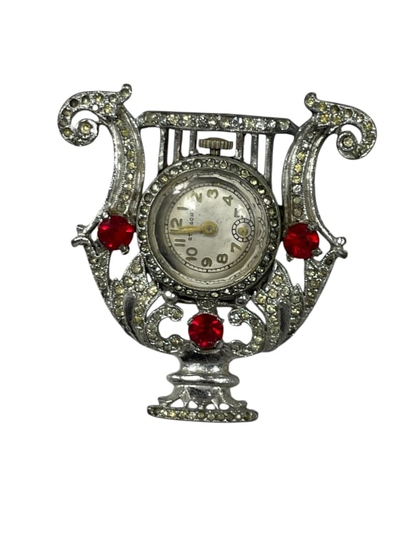 VINTAGE ART DECO 20'S RUBY GLASS TROPHY WATCH PIN (1 of 7)
