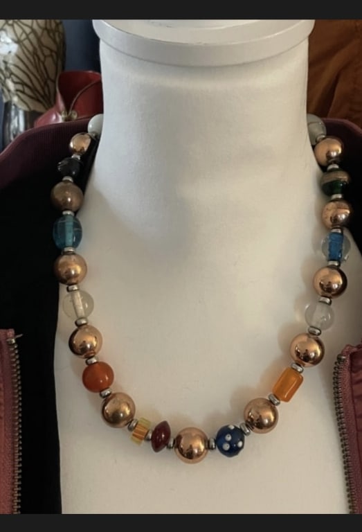 ARTISAN MURANO GLASS BEADS W/ COPPER BOLD NECKLACE (1 of 7)