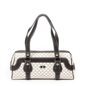 CELINE ZIP AROUND BOWLER BAG IVORY/DARK BROWN MACA