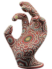 CHROMA REACHING OUT HUICHOL BEADED SCULPTURE 16.5"