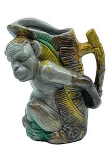 VTG MAJOLICA MONKEY PITCHER W BANANA LEAF HANDLE