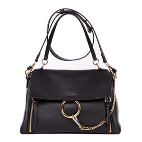 CHLOÉ FAYE MEDIUM BLACK CALFSKIN LEATHER GOLD