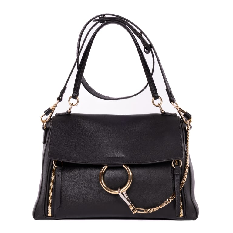CHLOÉ FAYE MEDIUM BLACK CALFSKIN LEATHER GOLD: Chloé Faye Medium Black Calfskin Leather Gold * COLOR: Black * PRODUCTION CODE: Black * INCLUDED: Strap, Authenticity Card, Dustbag 33*20*12cm * CONDITION: AA * (3cm = 1inch approximately) * Luxury b