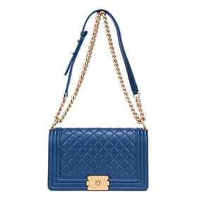 CHANEL  BOY MEDIUM BLUE CALFSKIN QUILTED LEATHER G