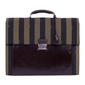 FENDI  VINTAGE BRIEFCASE  BROWN/BLACK PEQUINS STRI