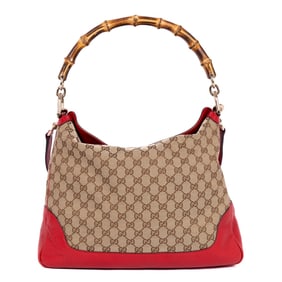 GUCCI MEDIUM DIANA BAMBOO HOBO  BEIGE/RED MONOGRAM