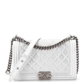 CHANEL BOY PERFORATED MEDIUM SILVER PERFORATED LAM