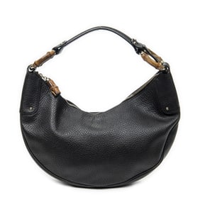 GUCCI MEDIUM BAMBOO RING HOBO BLACK GRAINED CALFSK