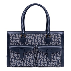 DIOR TROTTER DOUBLE POCKET TOTE  NAVY BLUE OBLIQUE