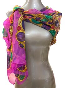 VINTAGE CHANEL JEWEL-TONE SILK SCARF 66"