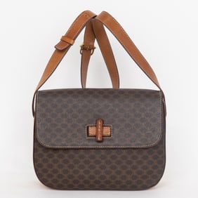 CELINE VINTAGE MESSENGER  BROWN MACADAM COATED CAN