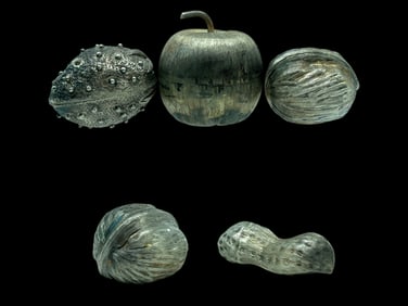 5 LUNT STERLING SILVER FRUIT & NUT PILL BOXES 160G