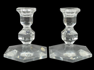 PAIR OF VAL ST. LAMBERT CRYSTAL CANDLE HOLDERS 5"